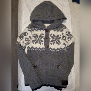 Superdry gray and white pullover hooded knit sweater with buttons